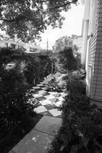 black and white photo of wedding venue