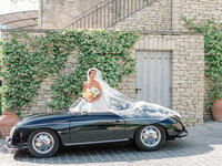 Provencal Pre Wedding in Gordes Bride in Vintage Car at Airelles Gordes Luberon