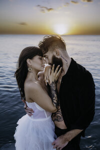 Sunset engagement on honeymoon island state park