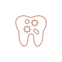 Line art of a tooth represents nerve pain in the signature matte rust color of Chicago dentist, Dr. Michael.