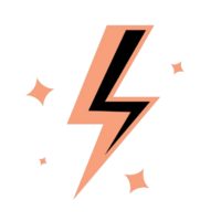 A stylized orange lightning bolt icon with a black center, set against a soft lavender background. Surrounding the lightning bolt are small, glowing star shapes, adding a playful and energetic touch to the design. The image exudes a sense of power and creativity.