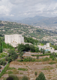 drone photo of a chateau in provence, france.