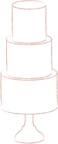 A line drawing of a three tier wedding cake