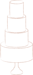 A line drawing of a four tier wedding cake