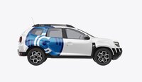 Branded DJ car wrap. White vehicle and blue logo