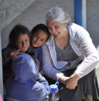 Celeste Mergens with girls in Nepal