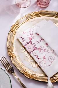Wedding place setting with elegant plate and napkin
