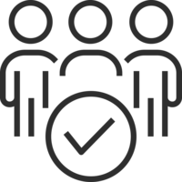 Group icon with checkmark representing team performance and analytics tracking