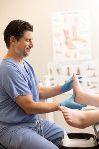 Portrait of doctor examining foot