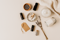 Creative flat lay image featuring natural bath salt ingredients and tools, ideal for homemade self-care or spa day gifts.