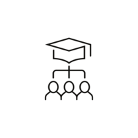 A small, white icon showing a graduation cap extending to three people. This image depicts the wide range of students we’ve helped.