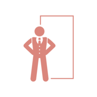 Pink illustration of door person icon