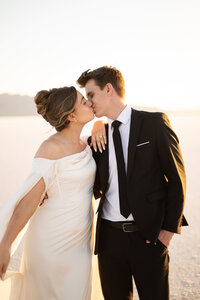 Bonneville Salt Flats wedding with bride and groom