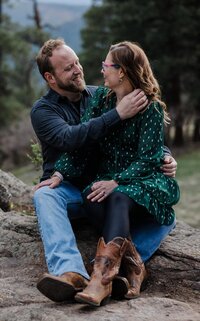Denver Engagement Photographer, Couple embrace during engagement session.