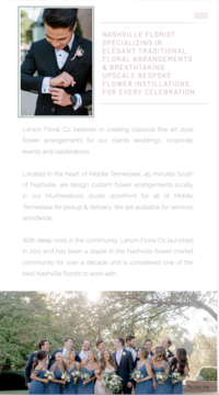 Screen shot of the home page of Larson Floral website