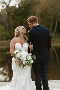 Chicago IL, bride and groom sitting in old house