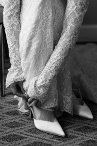 Bride's veil blowing in the wind