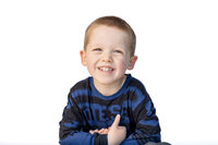 Modern school photo of little boy outside of Boston