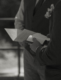 groom reading his vows in lake tahoe
