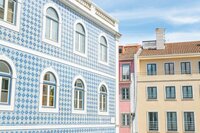 Brightly colored buildings in the center of town