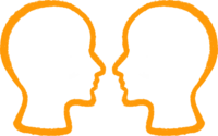 orange icon of two heads in front of each other