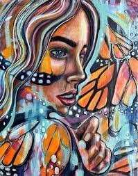 painting of a woman in profile with themonarch butterfly motif.