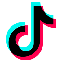 TikTok logo featuring a stylised black and white musical note with a pink and turquoise shadow effect.