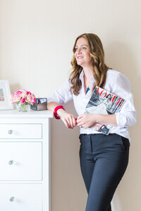 Headshot of Sarah Shuttle’s branding client, a creative business owner in the interiors industry.