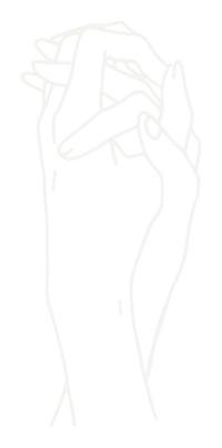 Illustration of outline of two hands holding hands with fingers intertwined.