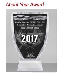 Purehealth School of Natural Medicine awarded Best of Boulder Award for 9 consecutive years.