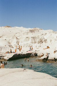 Dramatic white limestone cliffs and turquoise waters.