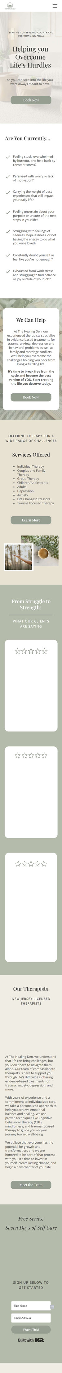Iphone website mockup of The Healing Den website