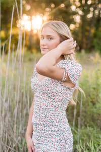 Girl at fall senior session in Westlake Ohio at Bradley Woods Reservation