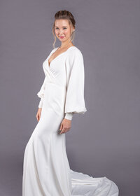 high back wedding gown with long sleeves
