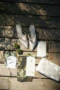 wedding details like shoes and invites