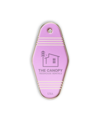 purple motel key shaped enamel pin for the canopy