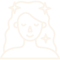 Simple icon of a woman with long hair and star icons