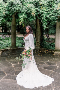 Crepe wedding gown on black woman, fit and flare