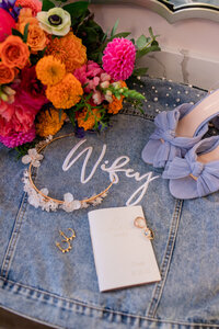 Wedding accessories and wifey jean jacket