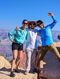 three people posing during a Grand Canyon hike