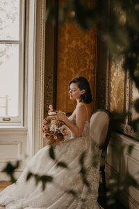 Bridal portrait of luxurious, vintage wedding day.