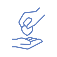 Illustrated icon for representative payee program with hands handing a heart.
