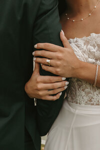 Close-up of bride and groom sharing an intimate moment during their Michigan wedding session