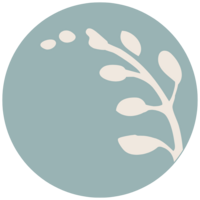 Circle with an outline of a Wisteria vine inside of it.