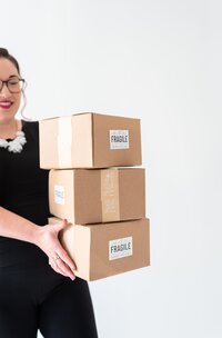 woman packing sugar flowers