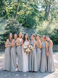bride with her bridesmaids at the Cleveland Cultural Gardens