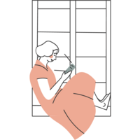 woman sits in window writing marketing copy niagara small business