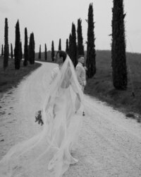 bride walking down road