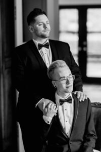 black and white groom and groom same sex wedding in Michigan