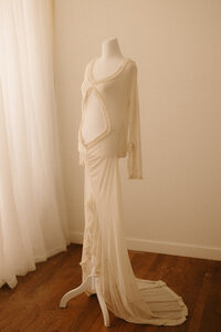 Ivory maxi maternity dress available in Nashville client closet for maternity, newborn, and family photos.
